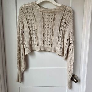 Earthbound Trading Co Beige Crochet Knit Crop Sweater Women’s Size M Boho Style